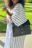 Stripe Casual Stripe Contrast V Neck Long Dresses