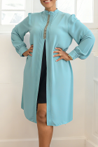 Sky Blue Elegant Solid Color Slit O Neck Long Dresses