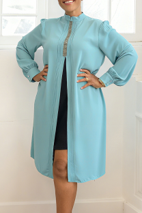 Sky Blue Elegant Solid Color Slit O Neck Long Dresses