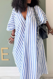 Stripe Casual Stripe Contrast V Neck Long Dresses