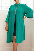 Green Elegant Solid Color Slit O Neck Long Dresses