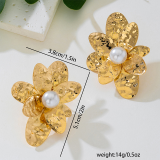 Gold Daily Flowers Pearls Decor Earrings