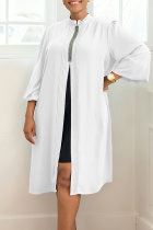 White Elegant Solid Color Slit O Neck Long Dresses