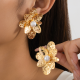 Gold Daily Flowers Pearls Decor Earrings