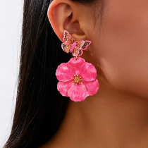 Rose Red Daily Butterfly Flowers Earrings