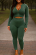 Ink Green Casual Solid Color Zipper O Neck Long Sleeve Two Pieces