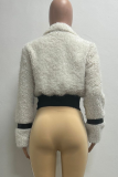 White Casual Solid Color Contrast Zipper Collar Outerwear