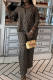 Brown Casual Print Buckle Turndown Collar Long Sleeve Two Pieces