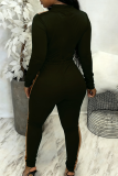 Burgundy Casual Contrast Zipper Collar Long Sleeve Two Pieces