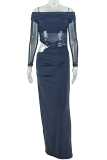 Black Sexy Solid Color Hollow Out Off Shoulder Long Dresses