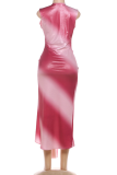 Red Sexy Print Slit Deep V Neck Irregular Dresses