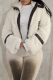 White Casual Solid Color Contrast Zipper Collar Outerwear