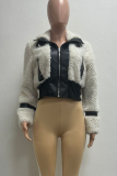 White Casual Solid Color Contrast Zipper Collar Outerwear