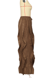 Black Casual Solid Color Draw String Loose Conventional Patchwork Bottoms