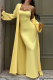 Yellow Casual Solid Color Patchwork Spaghetti Strap Long Sleeve Two Pieces