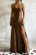 Brown Sexy Solid Color Slit Spaghetti Strap Evening Dresses
