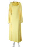 Yellow Casual Solid Color Patchwork Spaghetti Strap Long Sleeve Two Pieces