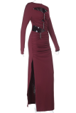 Burgundy Sexy Solid Color Hollow Out O Neck Evening Dresses