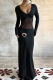 Black Elegant Solid Color See-Through V Neck Long Dresses