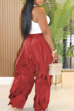 Black Casual Solid Color Draw String Loose Conventional Patchwork Bottoms