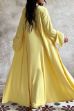 Yellow Casual Solid Color Patchwork Spaghetti Strap Long Sleeve Two Pieces