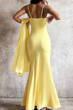 Yellow Casual Solid Color Patchwork Spaghetti Strap Long Sleeve Two Pieces