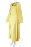 Yellow Casual Solid Color Patchwork Spaghetti Strap Long Sleeve Two Pieces