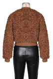 Camel Casual Solid Color Zipper Zipper Collar Outerwear