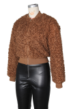 Camel Casual Solid Color Zipper Zipper Collar Outerwear