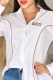 White Casual Letters Contrast Shirt Collar Tops