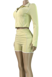 Black Casual Solid Color Zipper Turndown Collar Long Sleeve Two Pieces