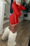 Black Casual Solid Color Zipper Turndown Collar Long Sleeve Two Pieces