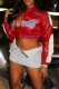 Red Casual Letters Contrast Zipper Collar Outerwear