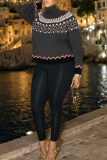 Light Blue Casual Stripe Contrast Turtleneck Tops
