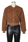 Camel Casual Solid Color Zipper Zipper Collar Outerwear