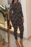 Black Casual Stripe Patchwork O Neck Long Sleeve Two Pieces