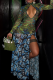 Green Sexy Print Hollow Out High Slit Mandarin Collar Long Dresses