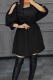 Black Elegant Solid Color Hollow Out O Neck Long Dresses