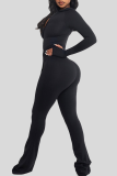Rose Red Casual Solid Color Zipper Hooded Long Sleeve Two Pieces