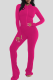 Rose Red Casual Solid Color Zipper Hooded Long Sleeve Two Pieces