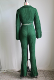 Apricot Casual Solid Color Strap Design Turndown Collar Long Sleeve Two Pieces