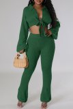 Apricot Casual Solid Color Strap Design Turndown Collar Long Sleeve Two Pieces