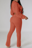Apricot Casual Solid Color Strap Design Turndown Collar Long Sleeve Two Pieces