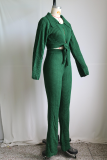 Apricot Casual Solid Color Strap Design Turndown Collar Long Sleeve Two Pieces