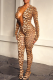 Leopard Print Casual Leopard Print Backless Deep V Neck Skinny Jumpsuits