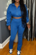 Blue Casual Solid Color Zipper Turndown Collar Long Sleeve Two Pieces