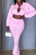 Pink Casual Solid Color Zipper Turndown Collar Long Sleeve Two Pieces