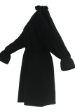 Black Elegant Solid Color Hollow Out O Neck Long Dresses