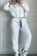 White Casual Letters Draw String Hooded Long Sleeve Two Pieces