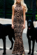 Leopard Print Sexy Leopard Print Ruched Half A Turtleneck Long Dresses